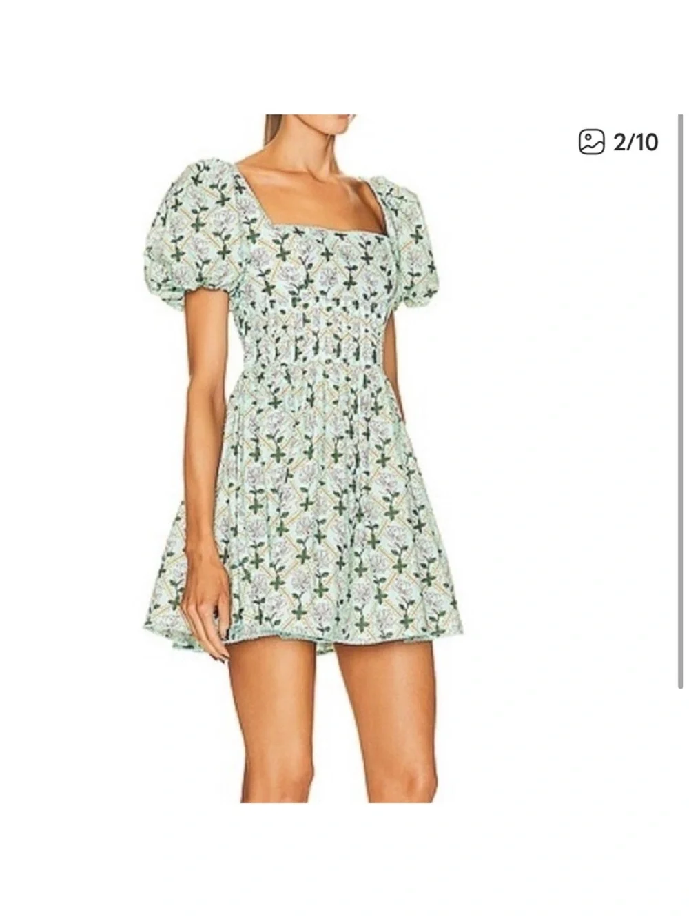 Agua Bendita Mint Floral Puff Sleeve Mini Dress - Picture 7 of 7